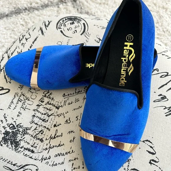 Harpelunde | Shoes | Blue Velvet With Gold Plate Mens Dress Shoes | Poshmark